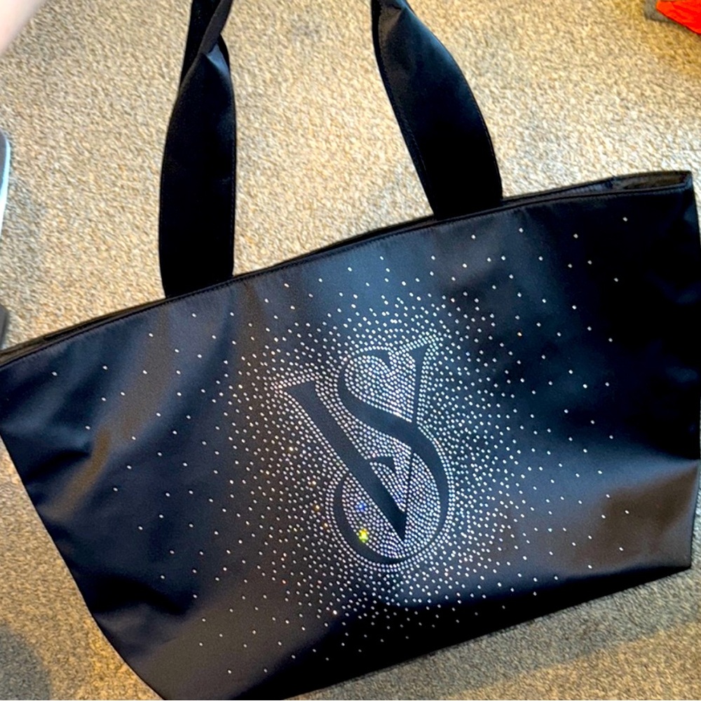 Victoria's Secret Black Tote Bag Durable Fabric Minimalist Design NWT
